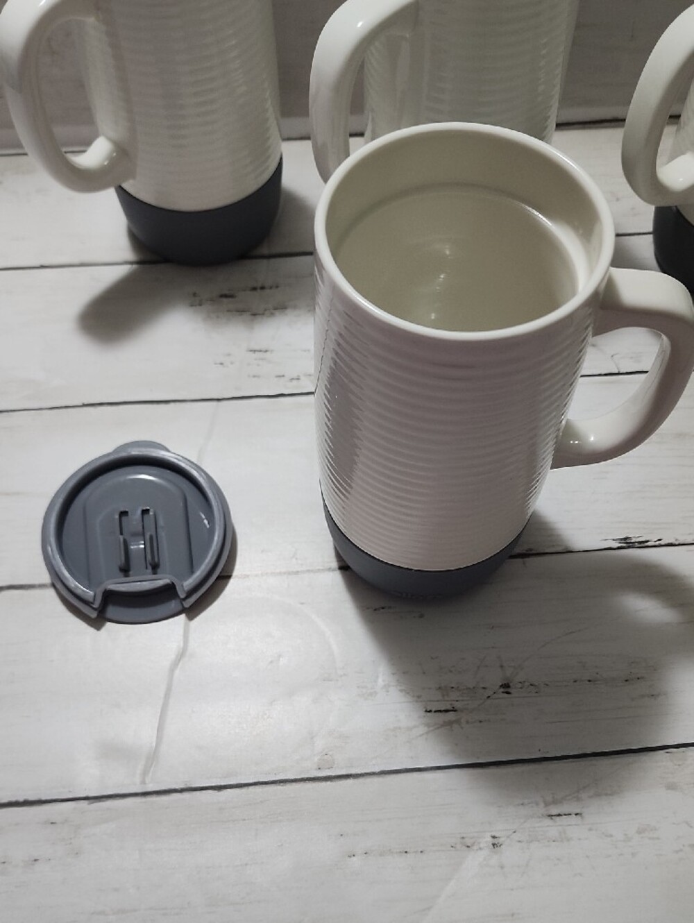 Insulated White and Gray Travel Mug with Handle - Set of 4 - Picture 2 of 6